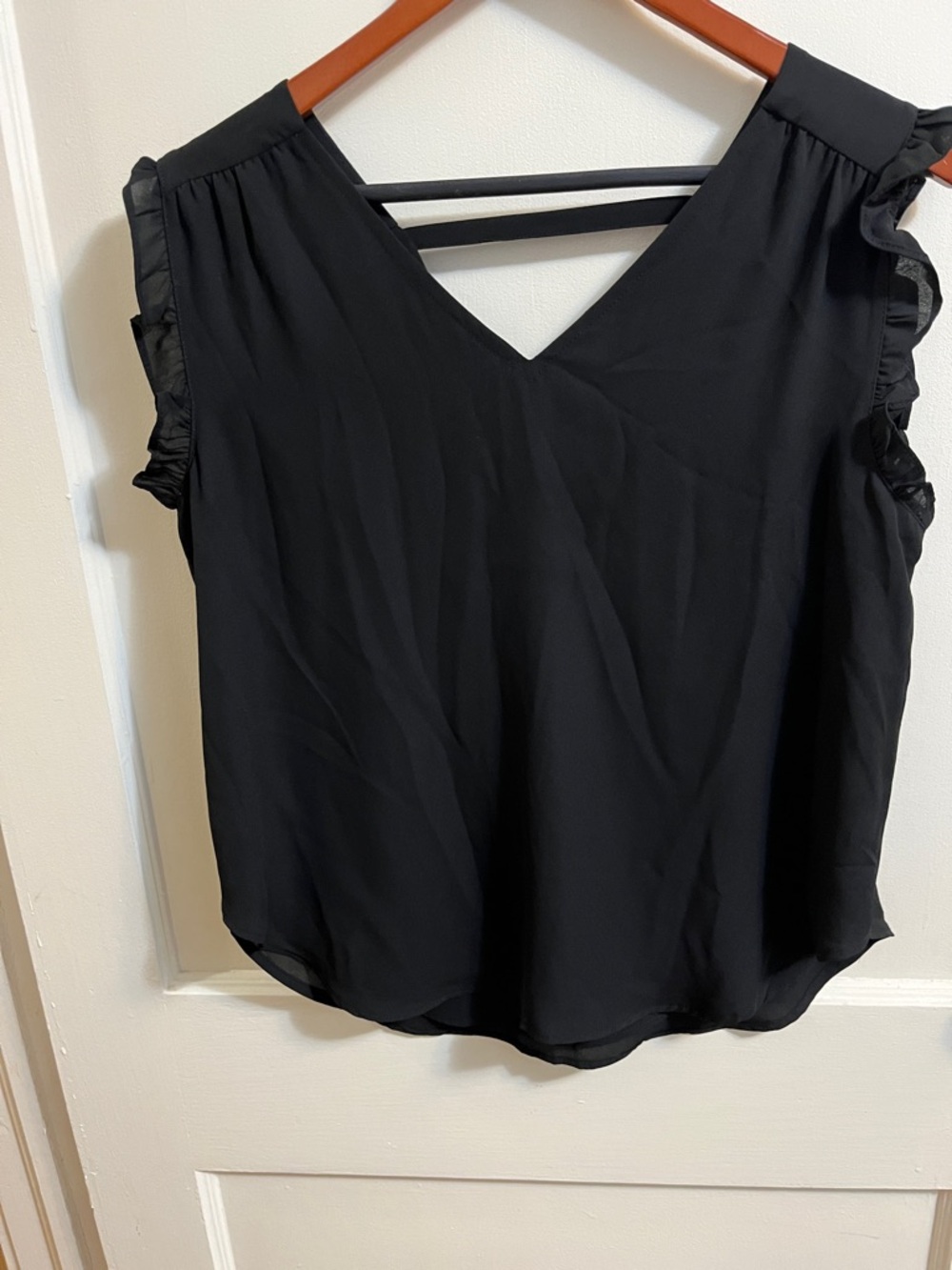 Versona Black V-Neck Blouse with Ruffle Sleeves